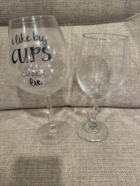 Novelty Large Wine Glass - Clear with Black Script